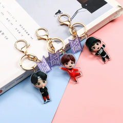 New Fashion Korean Stream Keychain Cute Cartoon Bulletproof Boy Key Ring Bag Pendant Acrylic KPOP Support Surrounding Keychain