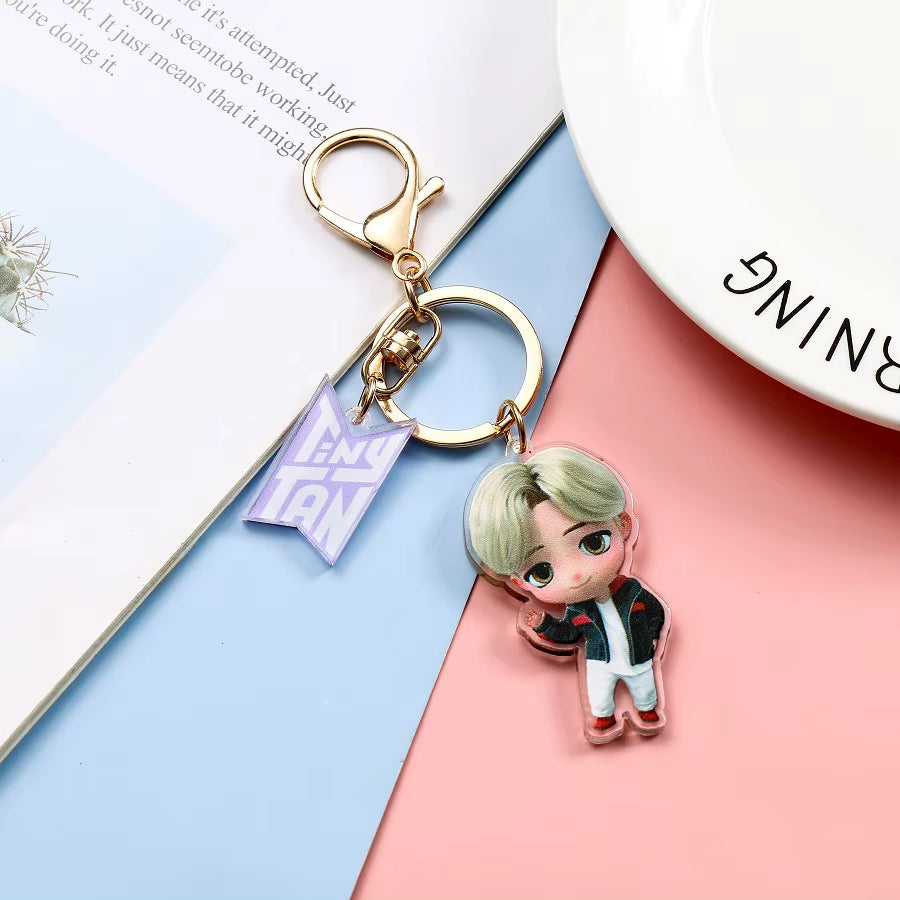 New Fashion Korean Stream Keychain Cute Cartoon Bulletproof Boy Key Ring Bag Pendant Acrylic KPOP Support Surrounding Keychain