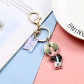 New Fashion Korean Stream Keychain Cute Cartoon Bulletproof Boy Key Ring Bag Pendant Acrylic KPOP Support Surrounding Keychain