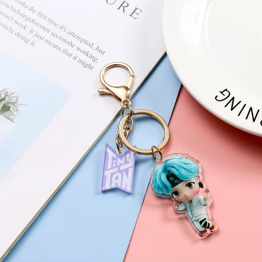 New Fashion Korean Stream Keychain Cute Cartoon Bulletproof Boy Key Ring Bag Pendant Acrylic KPOP Support Surrounding Keychain