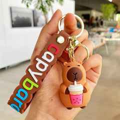 Cute Capybara Rodent PVC Pendant Keychain - Simulation Capybara with Turtle Design Anime Keyring for Cute Animal Lovers