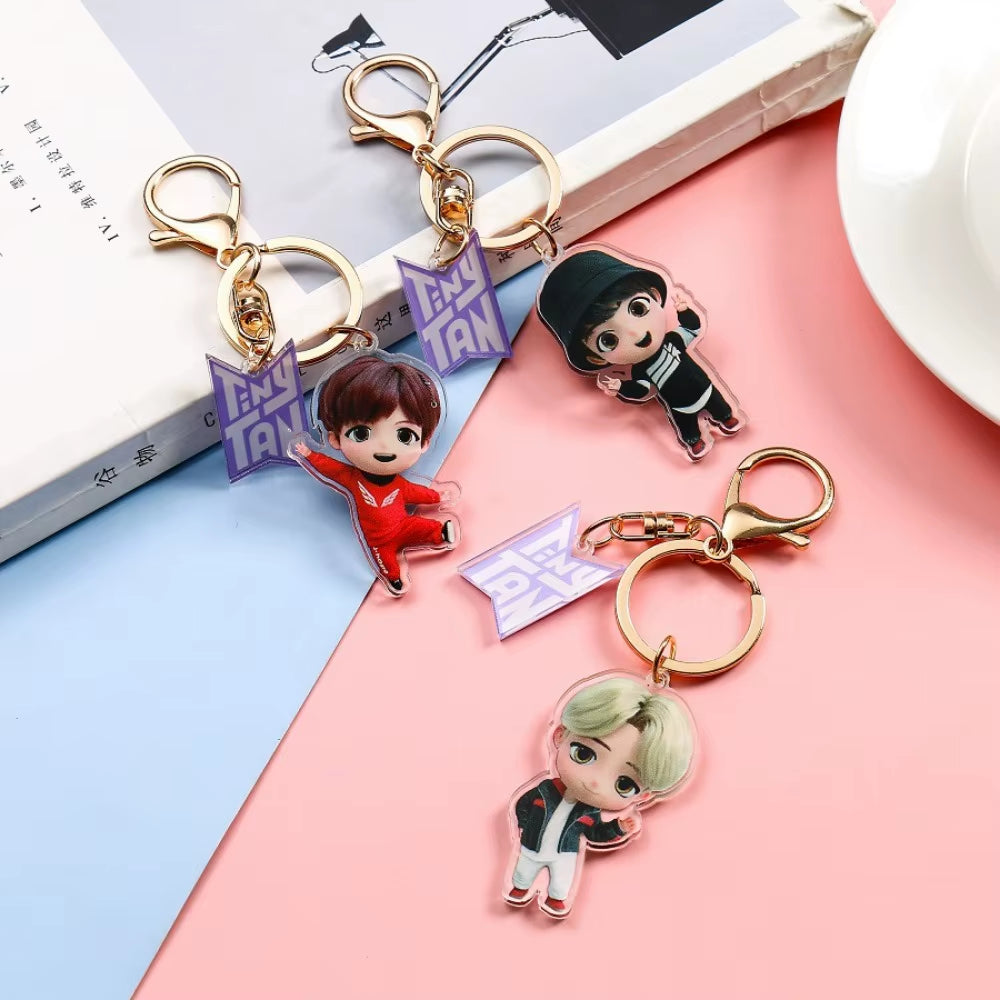 New Fashion Korean Stream Keychain Cute Cartoon Bulletproof Boy Key Ring Bag Pendant Acrylic KPOP Support Surrounding Keychain
