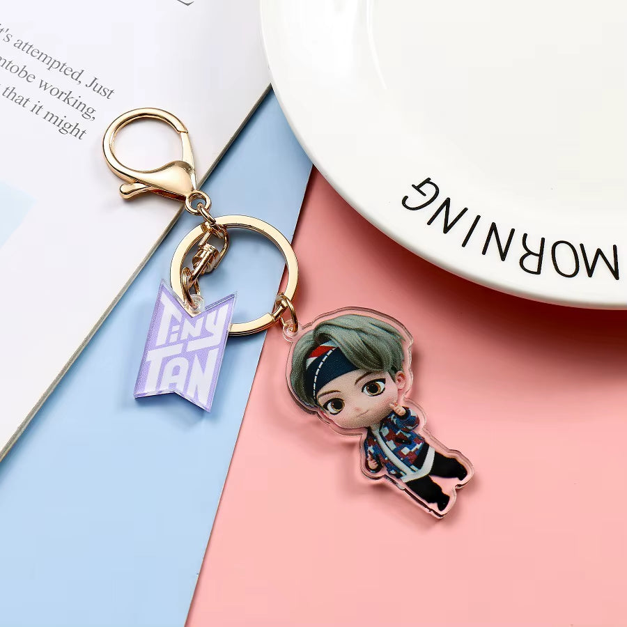 New Fashion Korean Stream Keychain Cute Cartoon Bulletproof Boy Key Ring Bag Pendant Acrylic KPOP Support Surrounding Keychain