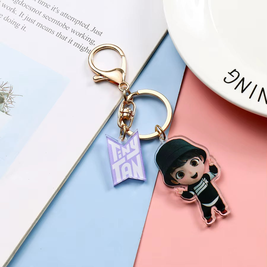 New Fashion Korean Stream Keychain Cute Cartoon Bulletproof Boy Key Ring Bag Pendant Acrylic KPOP Support Surrounding Keychain