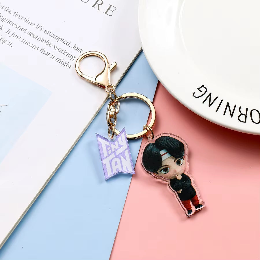 New Fashion Korean Stream Keychain Cute Cartoon Bulletproof Boy Key Ring Bag Pendant Acrylic KPOP Support Surrounding Keychain