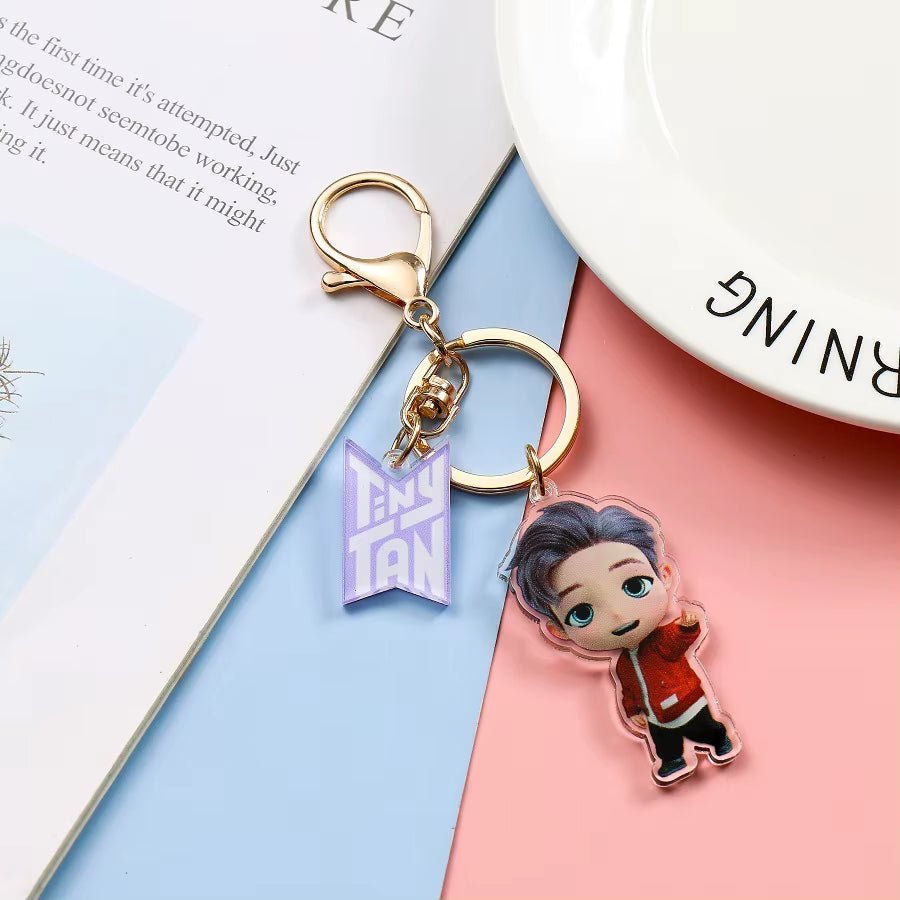 New Fashion Korean Stream Keychain Cute Cartoon Bulletproof Boy Key Ring Bag Pendant Acrylic KPOP Support Surrounding Keychain